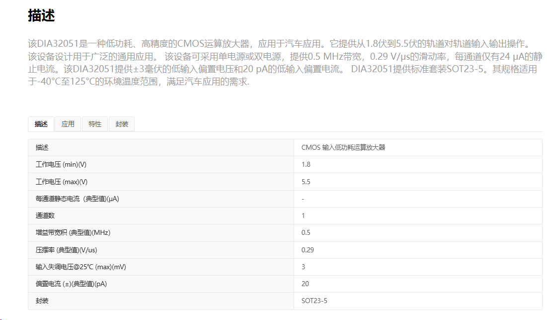 DIA32051电动车逆变器CMOS输入5.5V低功耗运算放大器